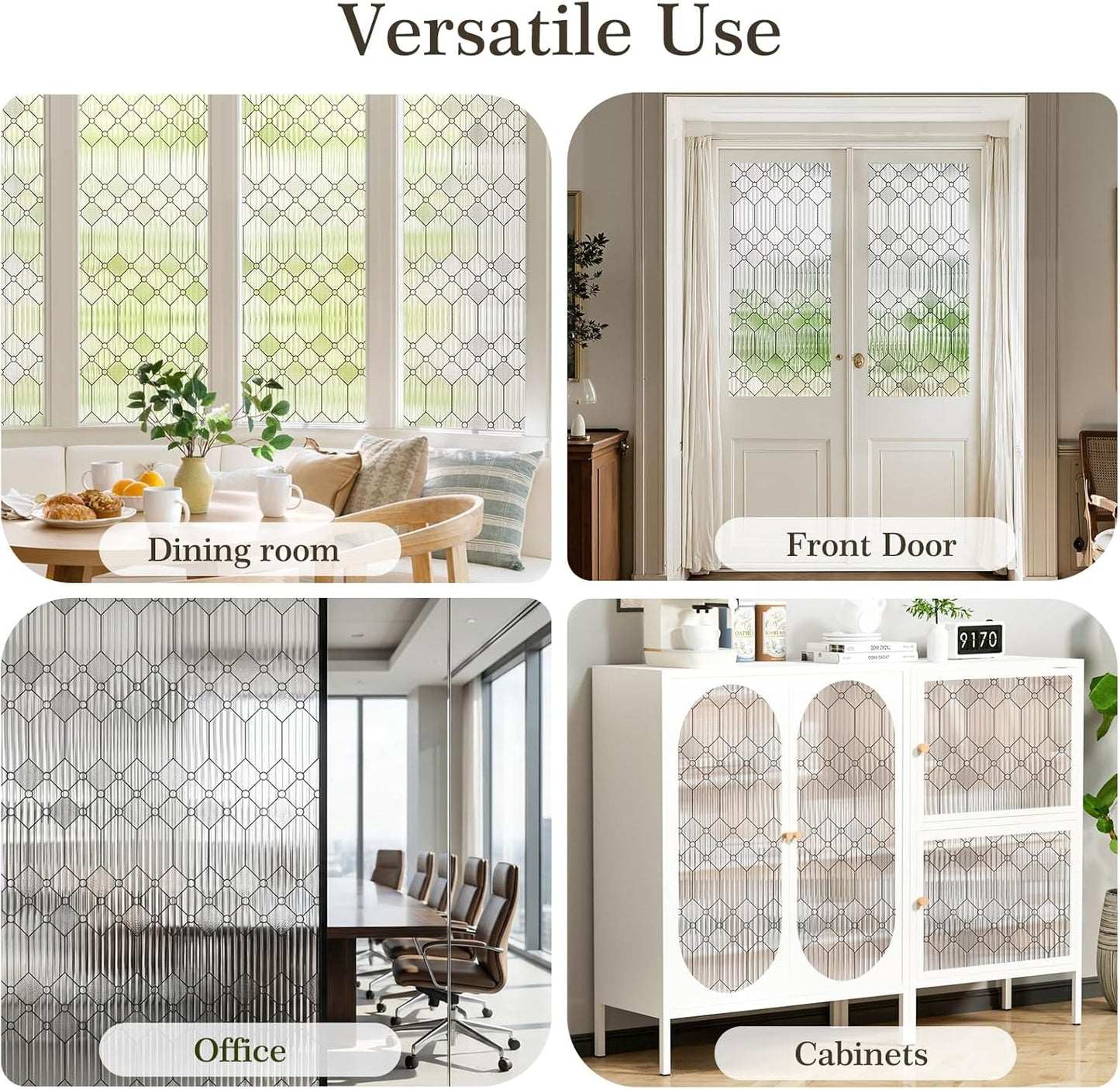 SUNBABY Reeded Glass Window Privacy Film, Frosted Glass Window Film for Bathroom & Front Door, Static Cling Decorative 3D Window Stickers Day and Night Privacy Sun Heat Blocking (17.5 x 78.7 Inch)