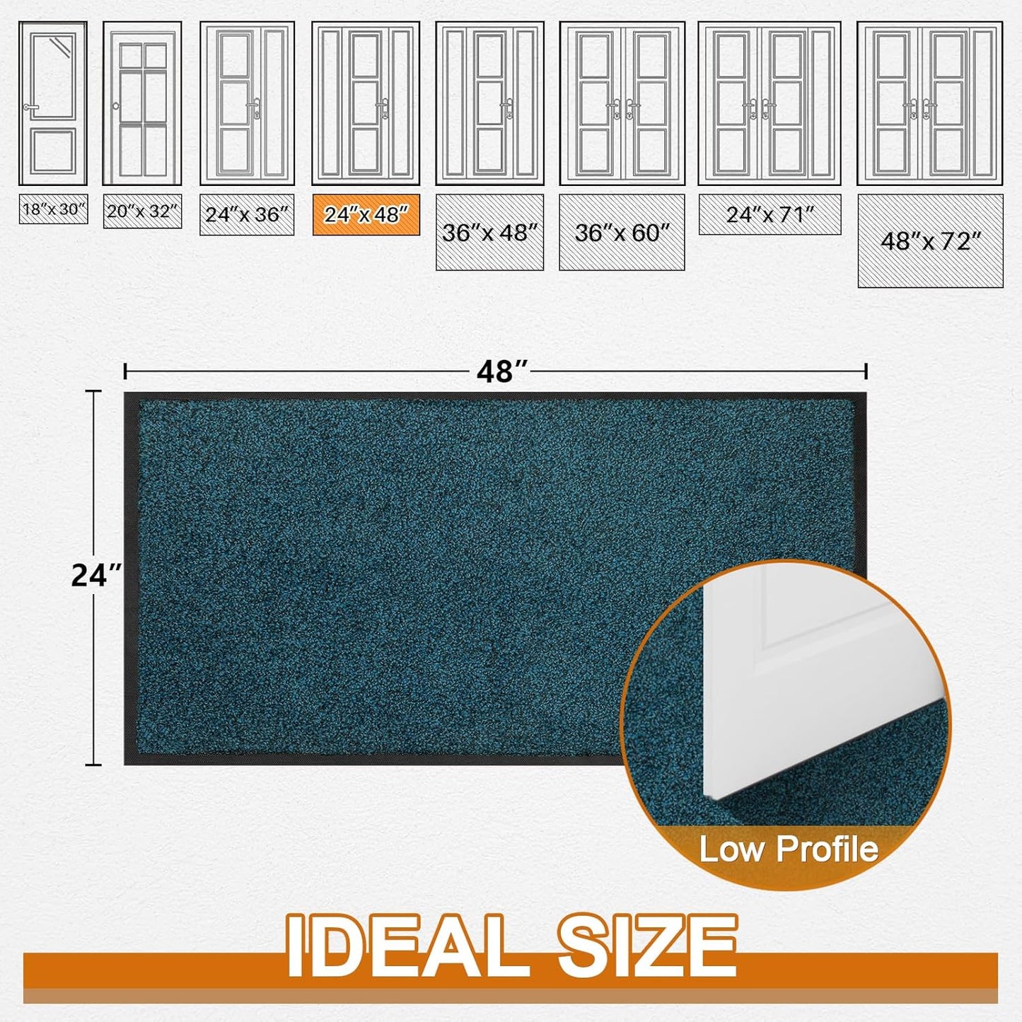 Mibao Front Door Mat, Dirt Trapper Welcome Mat for Outdoor Indoor, Non-Slip Waterproof Doormat, Durable Machine Washable Low Profile Entry Rug for Back Door Outside Patio Porch, 29.5" x 17", Grey