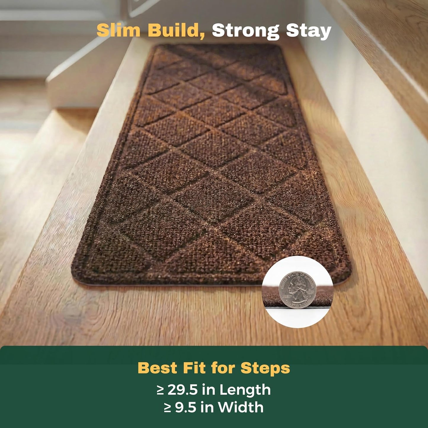 MBIGM 8" X 30" (15 in Pack) Non-Slip Carpet Stair Treads Non-Skid Safety Rug Slip Resistant Indoor Runner for Kids Elders & Pets with Reusable Adhesive - Dark Gray Diamond Weave