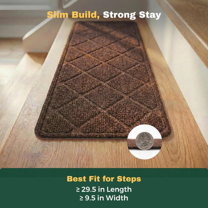 MBIGM 8" X 30" (15 in Pack) Non-Slip Carpet Stair Treads Non-Skid Safety Rug Slip Resistant Indoor Runner for Kids Elders & Pets with Reusable Adhesive - Dark Gray Diamond Weave