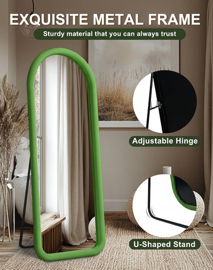Delma Arched Full Length Mirror, Free Standing Floor Velvet Finish Frame Mirror for Leaning or Hanging, Soft Touch Bedroom & Living Room Decor, Brown