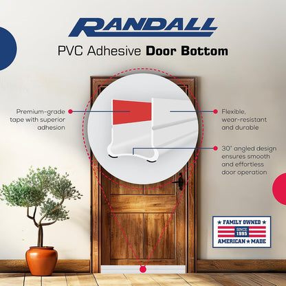 Flexible Adhesive PVC Door Bottom – 39” Long | Fits Standard 1 3/4” Doors | Self Stick Under Door Draft Stopper | Weather Stripping Seal for Noise, Dust, Air & Bug Protection (White, 39" Long)