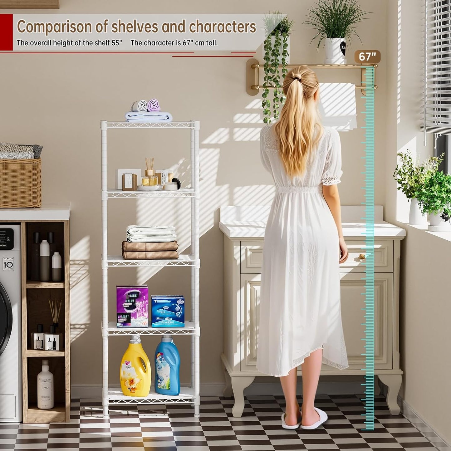 Golpart 4 Tier Adjustable Storage Shelves Metal Utility Shelf Wire Shelving Unit Organizer Rack for Home Kitchen Office Bathroom Pantry Room 12" D x 18" W x 44" H