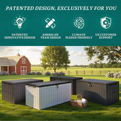 YITAHOME 134 Gallon Large Deck Box | Waterproof Resin Outdoor Storage Box with Lock, Doubles as 2-Person Bench Seating for Patio Furniture Cushions,Garden Tools &
