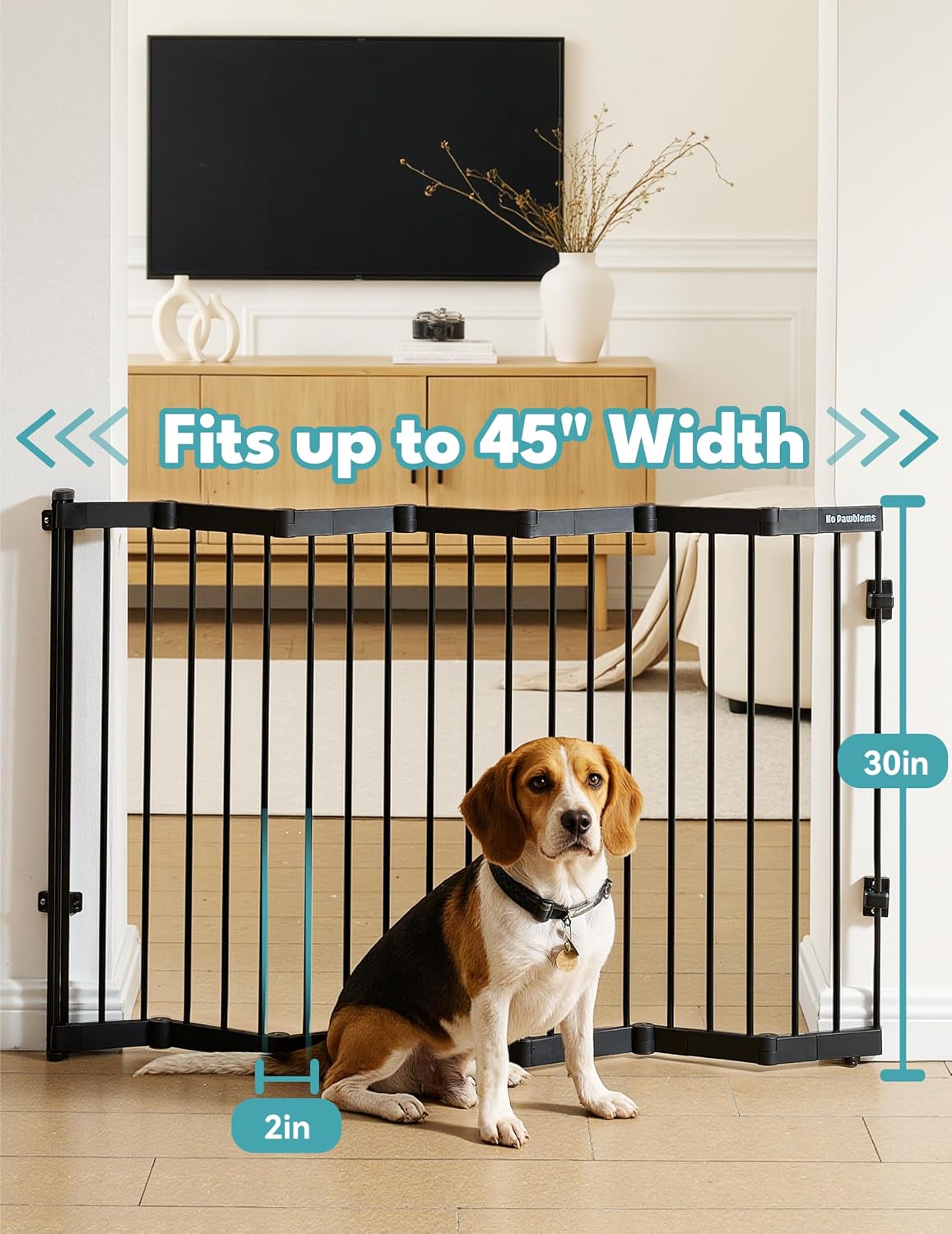 No Pawblems Retractable Safety Gate, Metal Adjustable Dog Gate for Doorways, Stairs & Hallways, Expands to 38" Wide, Auto Retract Design, No Bottom Bar, Black