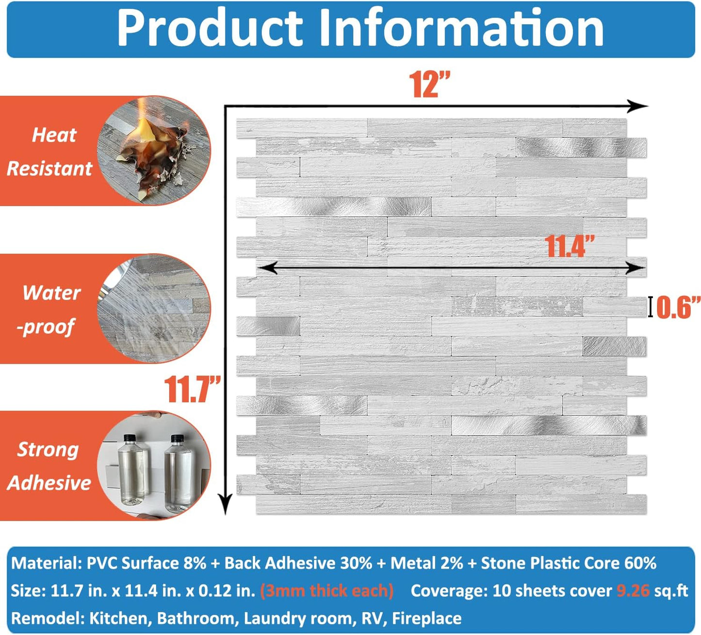 DICOFUN 10-Sheet Peel and Stick Backsplash Wall Tile, PVC Kitchen Backsplash Peel and Stick in Sandstone, 9.4 sq.ft