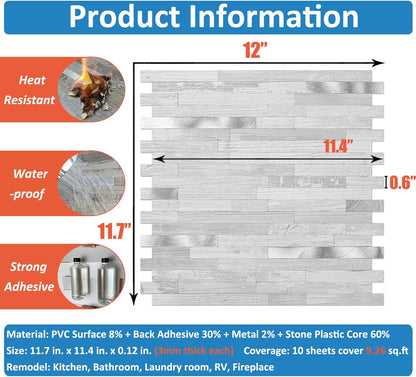 DICOFUN 10-Sheet Peel and Stick Backsplash Wall Tile, PVC Kitchen Backsplash Peel and Stick in Sandstone, 9.4 sq.ft