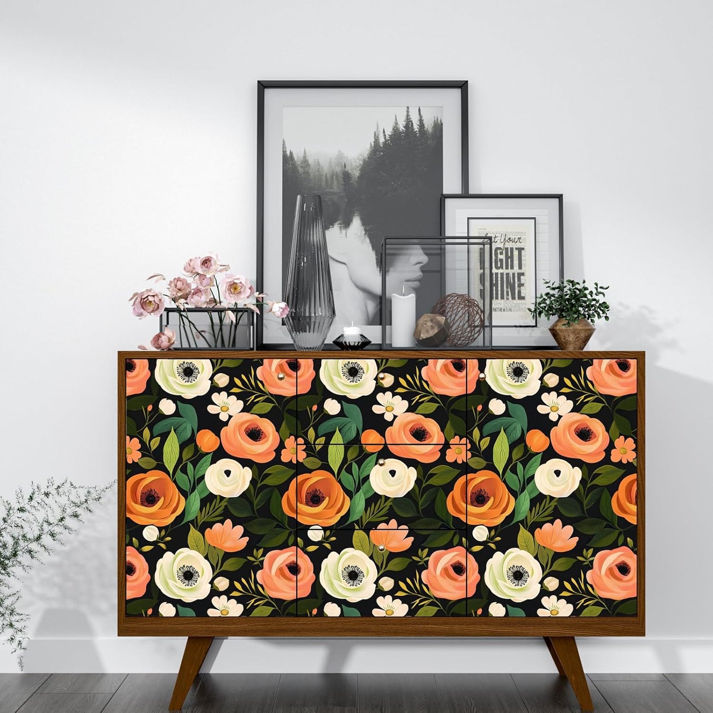 Danodoi Yellow Floral Wallpaper Peel and Stick Vinyl Wallpaper Stick and Peel Colorful Contact Paper for Cabinets Waterproof Self Adhesive Wall Paper for Kitchen Countertop Wall 17.5" x 118"