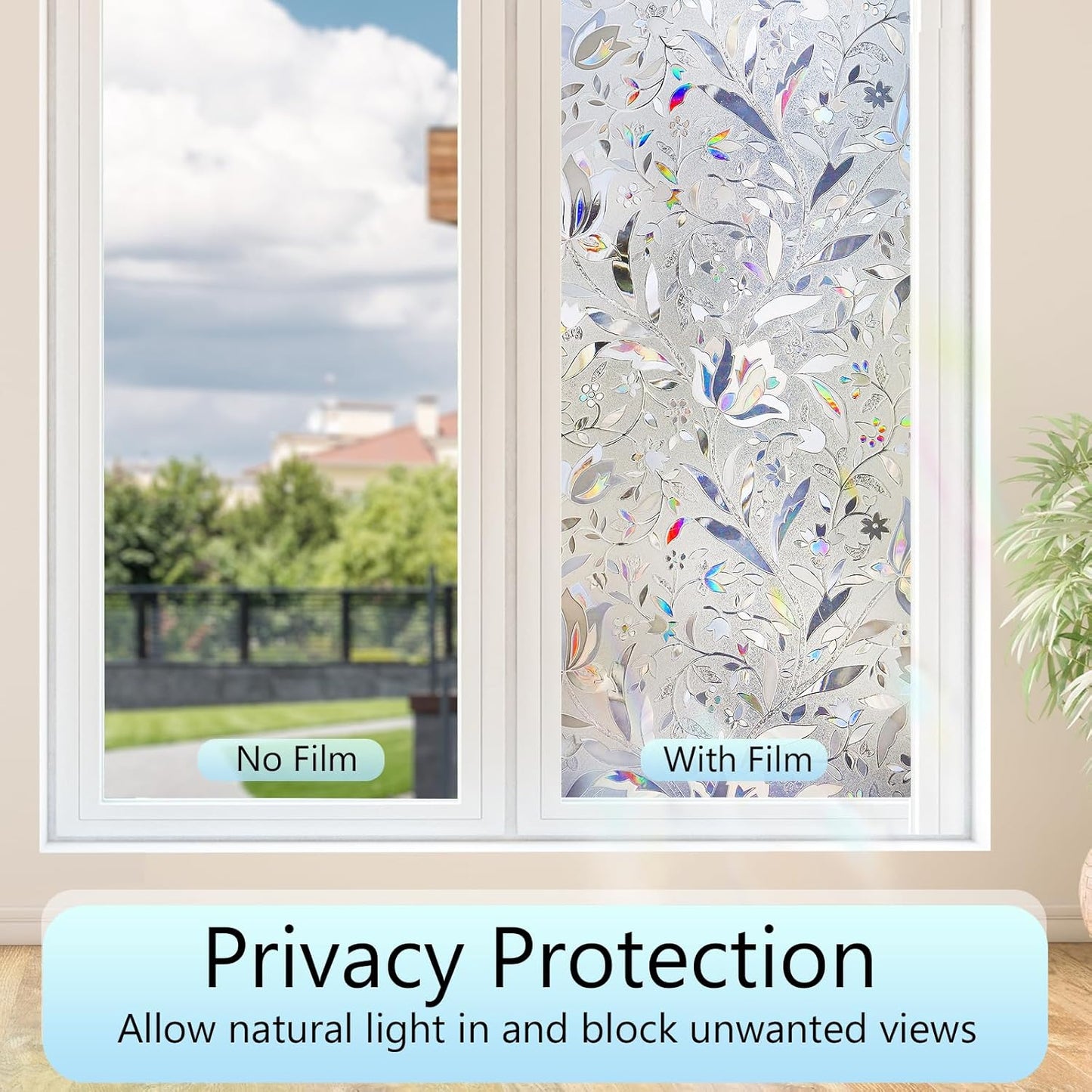 HIDBEA Frosted Window Privacy Film Heat Control UV Blocking, Static Cling Non-Adhesive Reusable Door coverings for Bathroom Home Office (Frosted 17.5 Inch x 6.5 Feet)