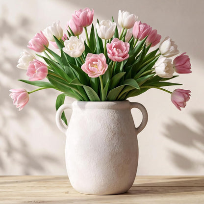 CUCUMI Ceramic Vase Set of 5, Home Decor Farmhouse Décor Handmade Pottery Vases for Pampas Grass, Dried Fresh Flowers, Table, Living Room, Kitchen, Shelf, Entryway Mantel Neutral Tones