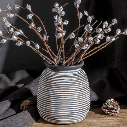 Ceramic Flower Vase, Small Rustic Farmhouse Vases Home Decor, Short Pottery Decorative Pampas Vase for Table Living Room Entryway Mantel Bookshelf Bedroom Bathroom Kitchen - 6" W