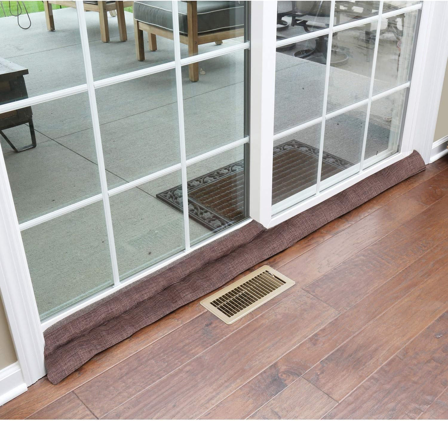 HOME DISTRICT Sliding Door Draft Stopper - Glass Door Draft Blocker, Patio Under Door Draft Stopper, Door Air Blocker Draft Dodger - Approx. 71" Long - Brown Tweed
