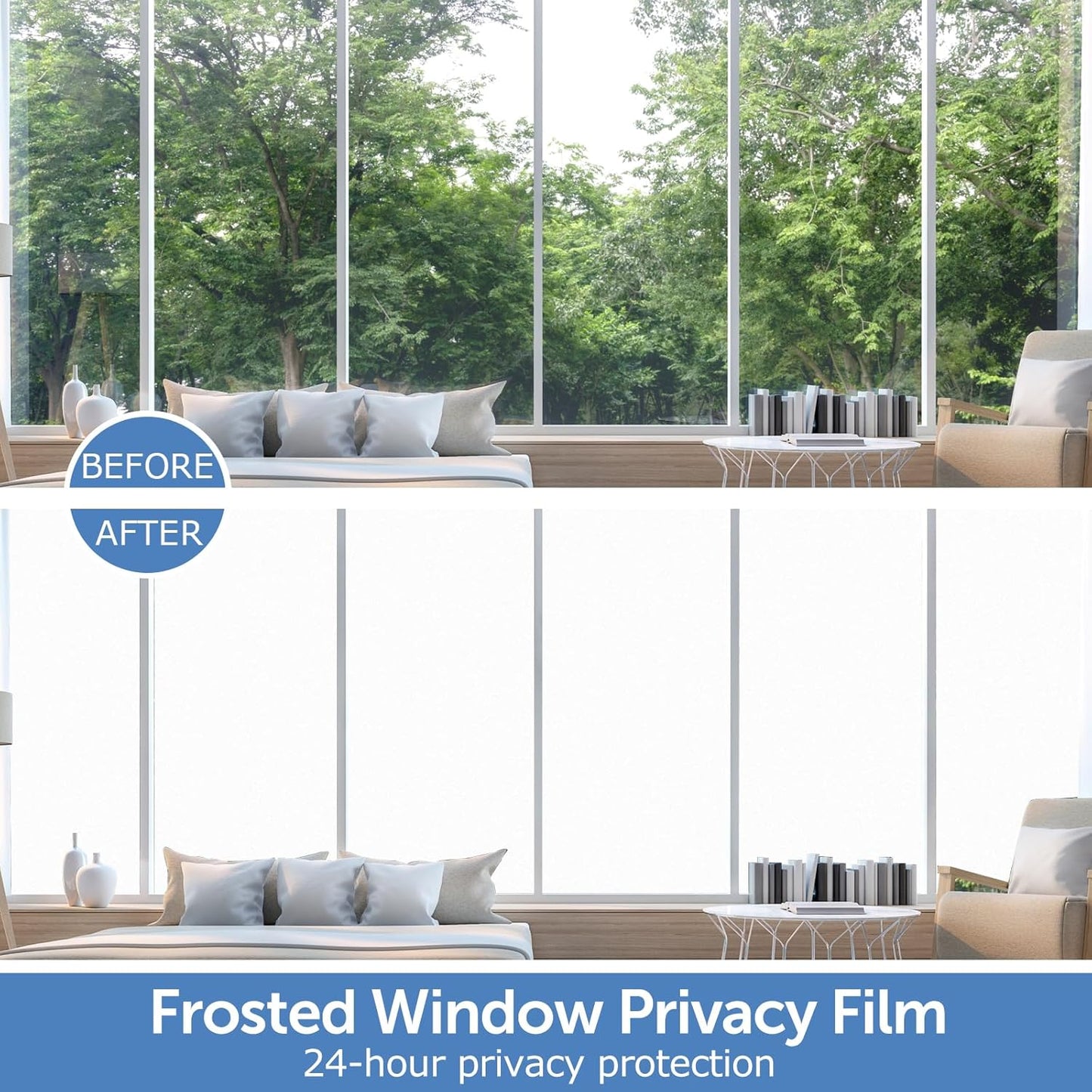 HIDBEA Frosted Window Privacy Film - Non Adhesive Static Cling Glass Stickers Sun UV Blocking Heat Control Door Covering Decals for Home Office, 23.6 x 78.7 Inch