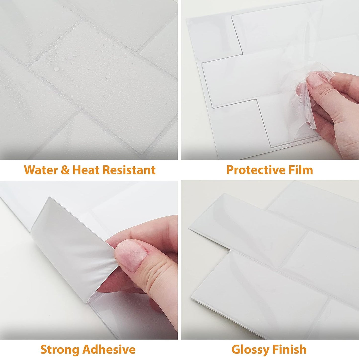WALPLUS 20 Sheets Peel and Stick Kitchen Backsplash Tile Stickers Self Adhesive Stick on Subway Tile 12" x 6" Bathroom Splashback Water Heat Resistant 3D Wall Tiles Pure White Gray