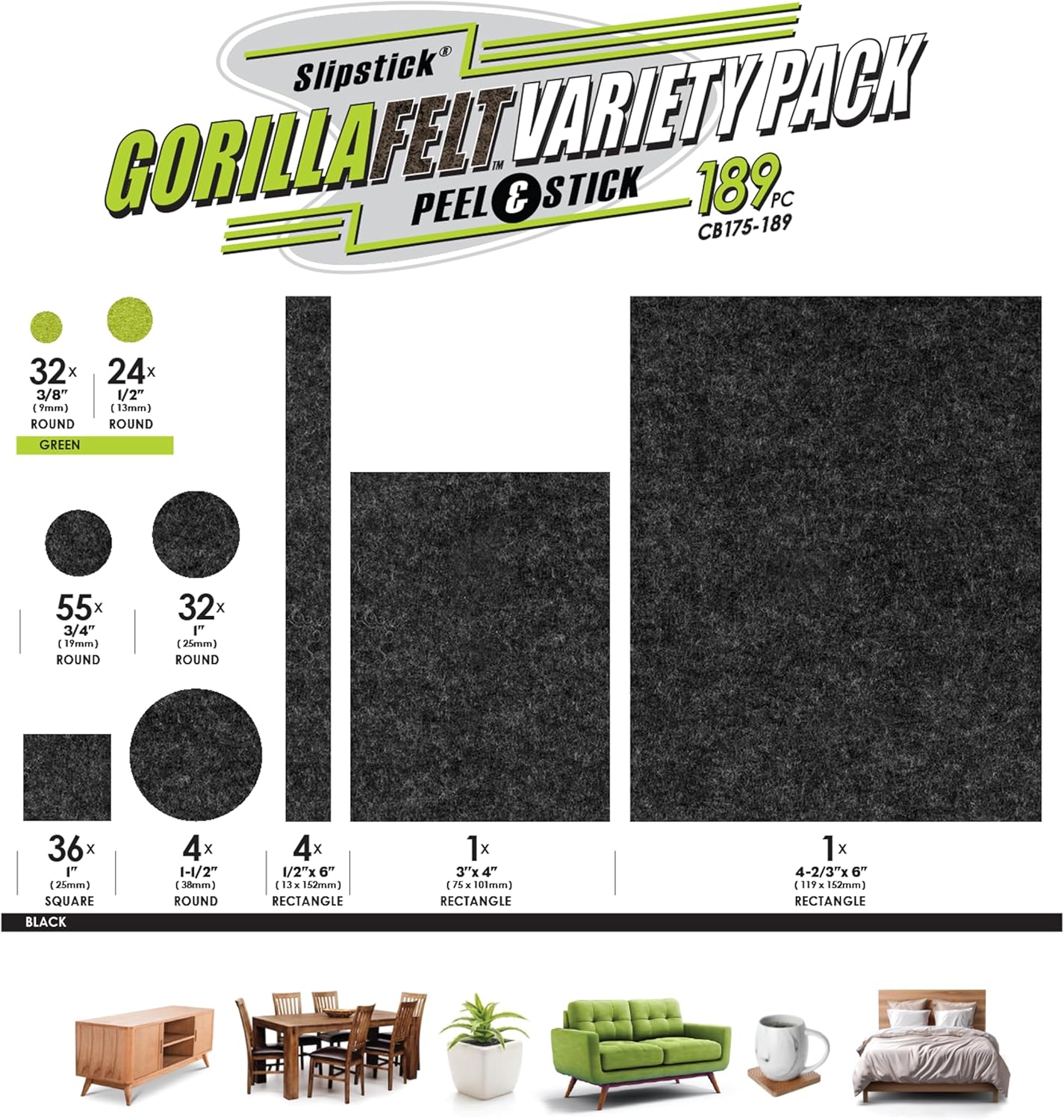 GorillaFelt Chair Leg Floor Protectors/Felt Chair Glides (Set of 16) Tap-On Felt Furniture Pads Guaranteed to Stay On, 1 Inch Round Chair Sliders