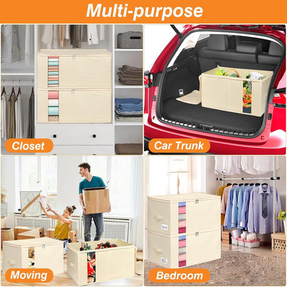 60L Blanket/Comforter Storage Bag w/Rigid Side & Bottom Support, Stackable Clothes Storage Bin for Sweaters Bedding Sets Quilts Pillows, Closet Organizer, 21.7x14.2x11.8in, 2 Pack, Gray