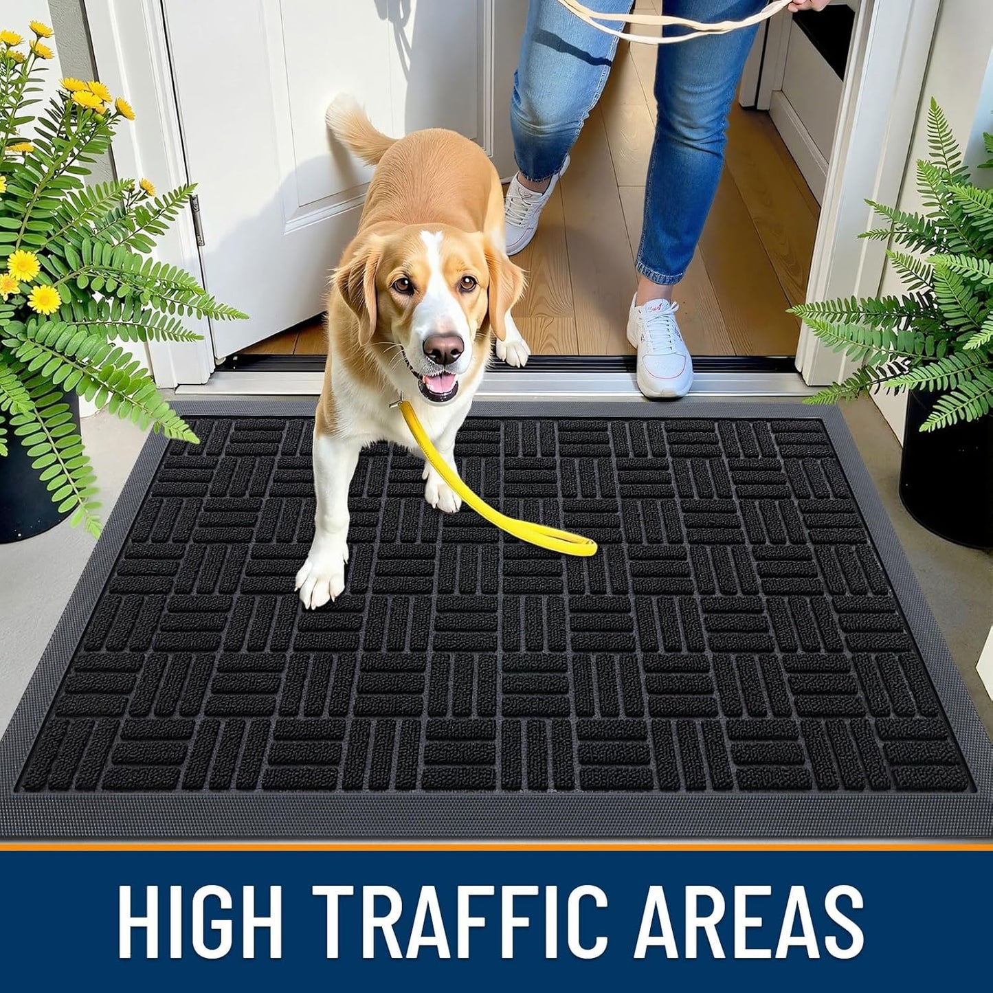 OLANLY Front Door Mat Outside Entrance 29.5x17, Absorbent, Heavy Duty Sturdy Natural Rubber Doormat Indoor Outdoor, Stain and Fade Resistant, Non-Slip Backing Low Profile Floor Mat for Entryway, Grey