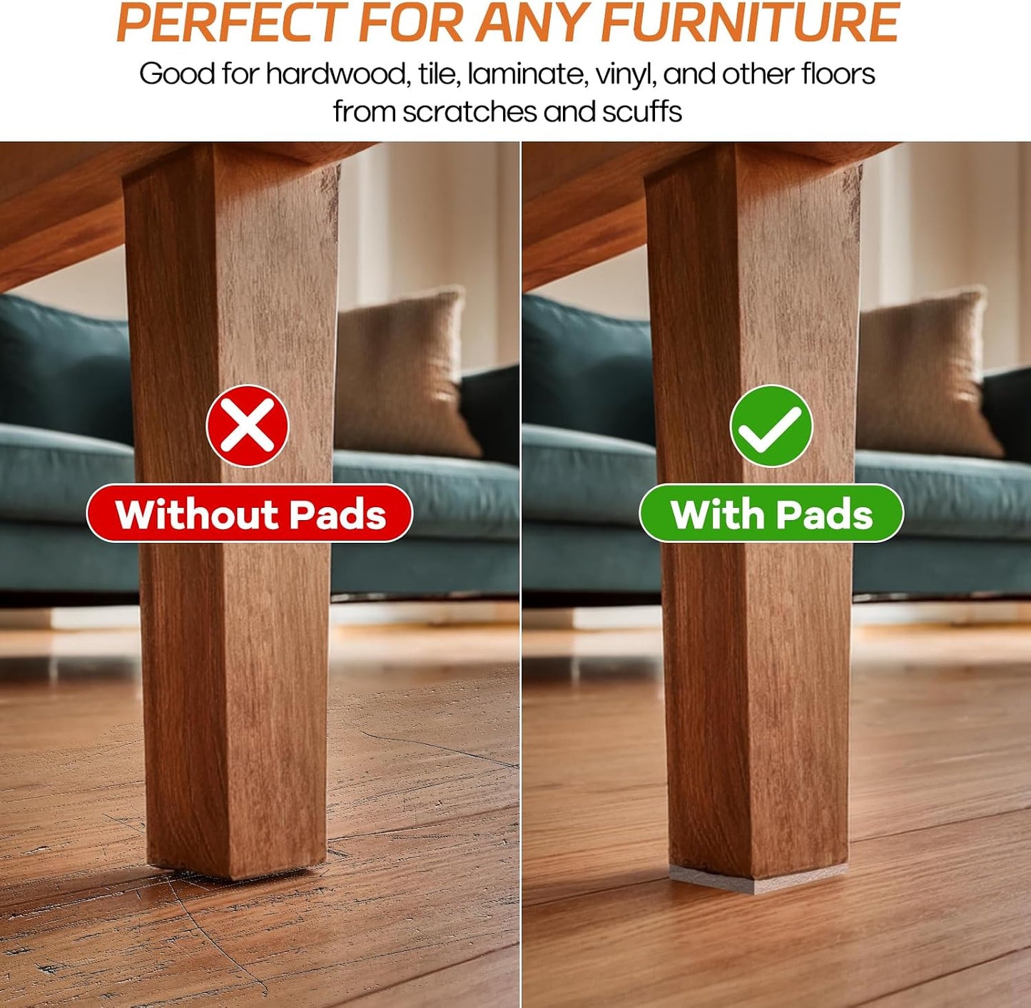 Felt Furniture Pads 10pcs 8" x 6" Adhesive Large Felt Pads, Cuttable Chair Leg Pads, Hardwood Floor Protectors for Furniture, Black