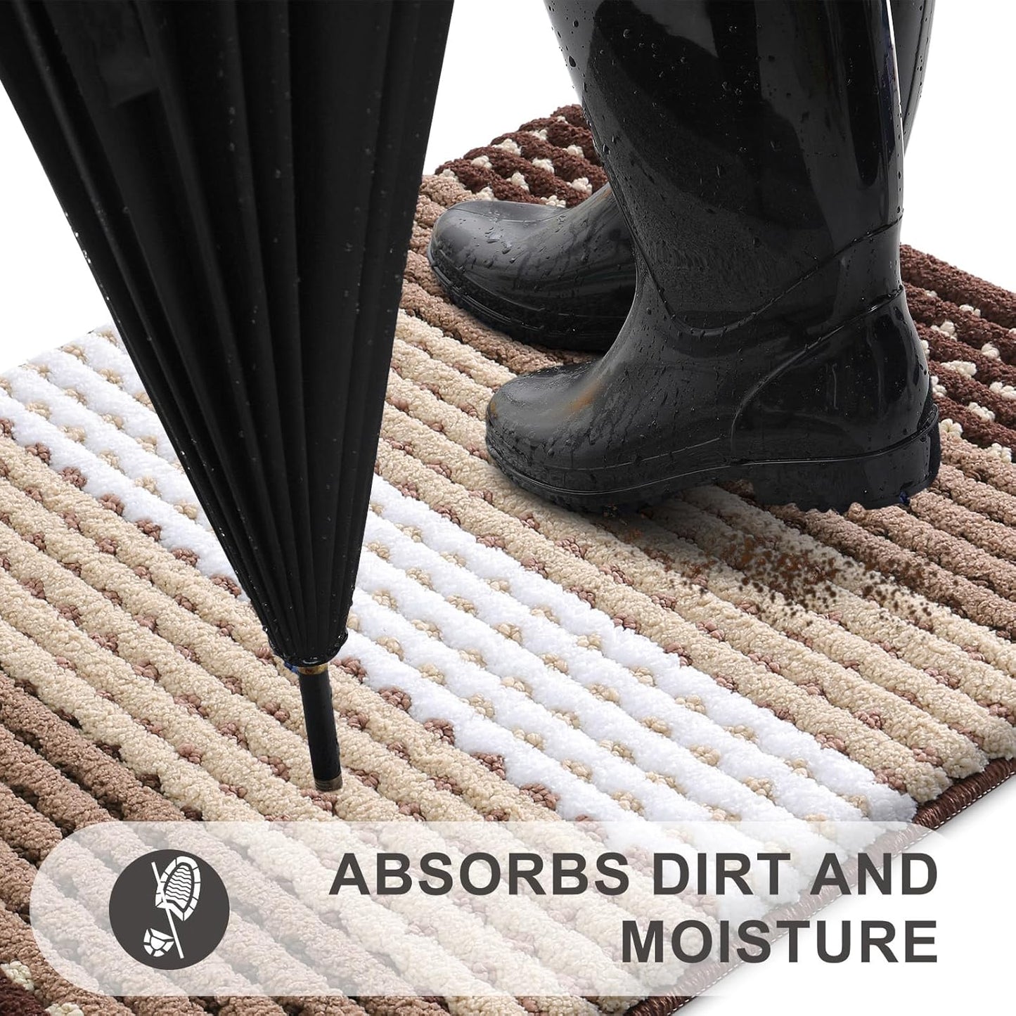 Kitinjoy Indoor Outdoor Door Mat, 32x20 Non-Slip Absorbent Dirt Trapper, Low-Profile Washable Inside Entrance Front Floor Mat, Sturdy Soft Entry Doormats for Entryway, Grey