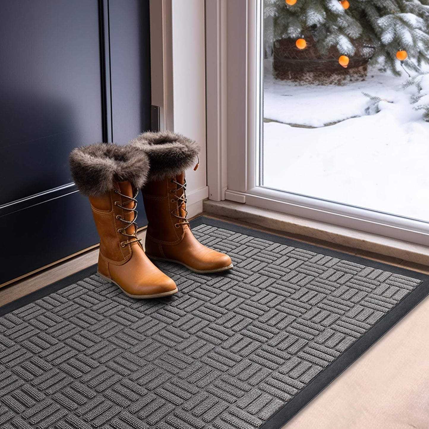 Mibao Front Door Mat, Heavy Duty Durable Welcome Mat for Outdoor Indoor, Dirt Trapper Waterproof Super Absorbent Door Mat for Entryway Outside Patio Porch, 29.5" x 17", Grey