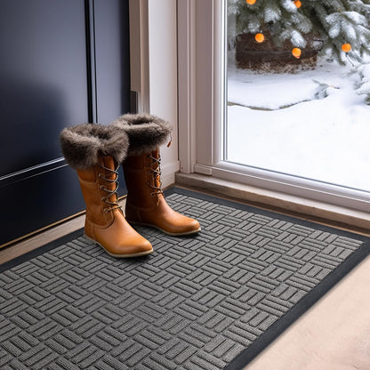 Mibao Front Door Mat, Heavy Duty Durable Welcome Mat for Outdoor Indoor, Dirt Trapper Waterproof Super Absorbent Door Mat for Entryway Outside Patio Porch, 29.5" x 17", Grey
