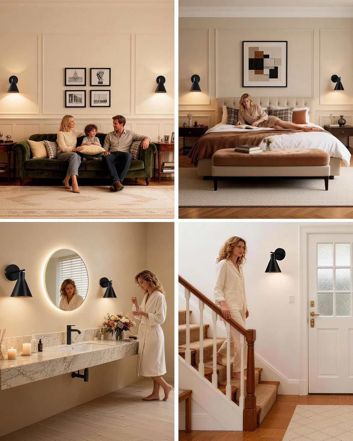 Modern Wireless Battery Operated Wall Sconces, Black Rechargeable Cordless LED Wall Lights Set of Two, Dimmable Battery Powered Wall Decor Lamp Fixture with Remote Control for Bedroom Indoor