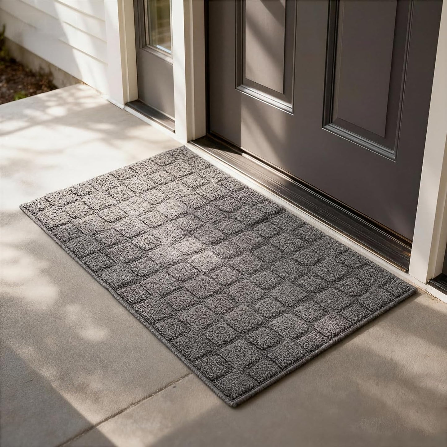 Front Door Mat Outside Entrance, Outdoor Indoor Door Mats for Entryway, Entrance, Entry, Patio, Waterproof Non Slip Doormat, Low-Profile, 20" × 31.5“, Black