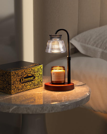 LISUNAR Electric Candle Warmer Lamp Black, Candle Lamp Warmer with Timer, Wax Warmer Lamp for Jar Candles, Adjustable Height Candle Light Warmer with 2 Bulbs