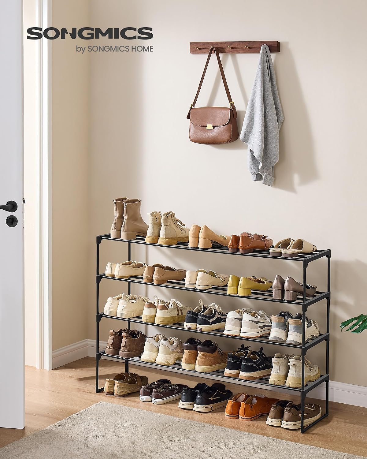 SONGMICS Shoe Rack, 6-Tier Shoe Organizer, Metal Storage Shelf, Upright or Upside Down, for 24-30 Pairs, Stackable, for Entryway, 11.8 x 36.2 x 42.7 Inches, Black ULSA306BH01