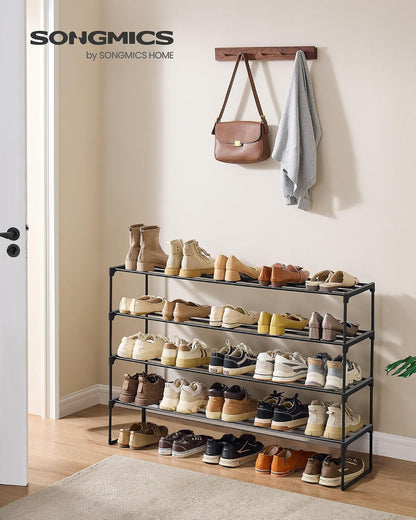 SONGMICS Shoe Rack, 6-Tier Shoe Organizer, Metal Storage Shelf, Upright or Upside Down, for 24-30 Pairs, Stackable, for Entryway, 11.8 x 36.2 x 42.7 Inches, Black ULSA306BH01