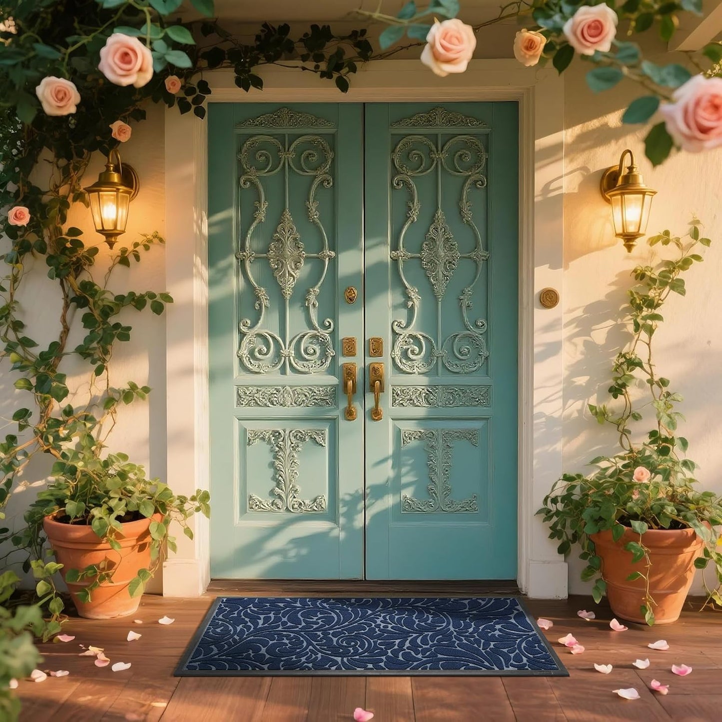 Yimobra Front Door Mat Outside Entrance, Waterproof Sturdy Retro Outdoor Mat, Heavy Duty Non-Slip Doormat for Garage Patio Entryway Indoor, Easy Clean, 29.5x17, Grey