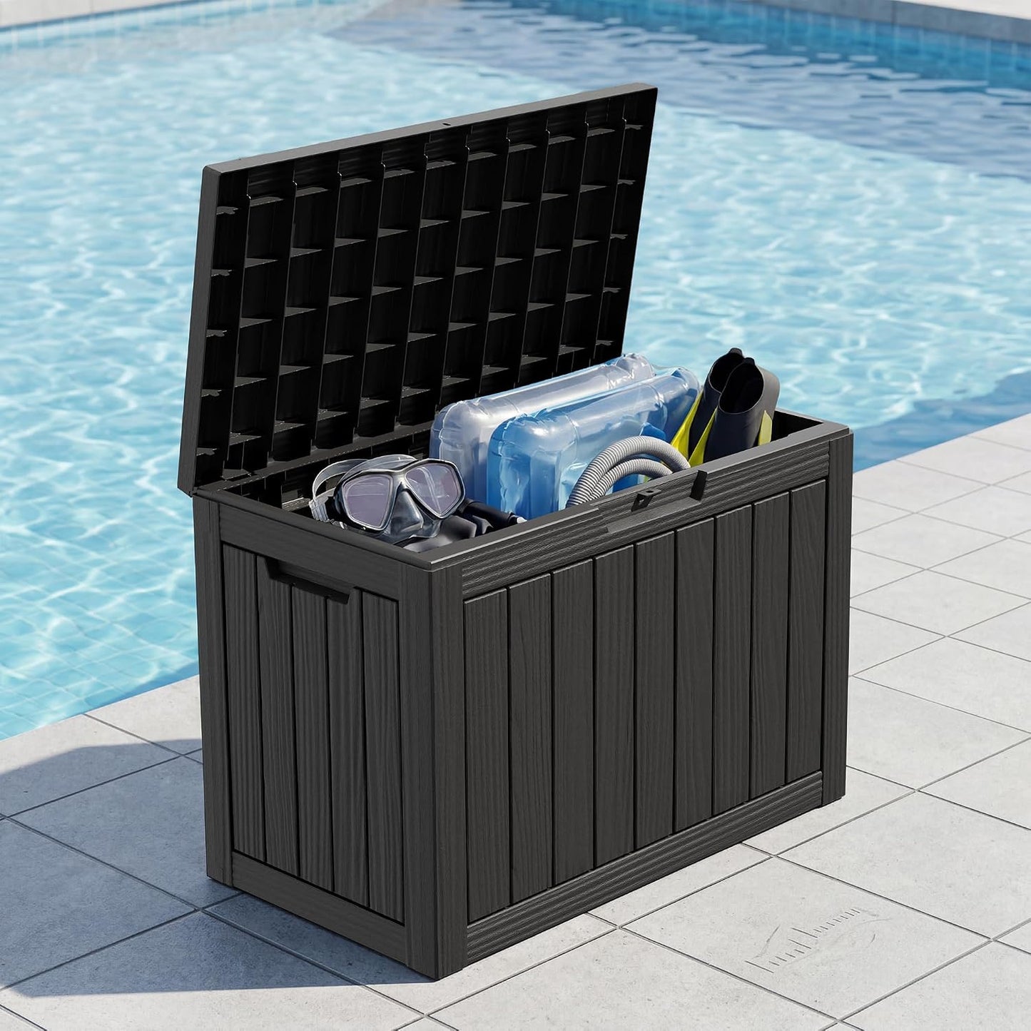 Outdoor Storage Box, 31 Gallon Resin Deck Boxes Outdoor Waterproof For Patio Furniture, Garden Tools, Pool Supplies, Lockable And UV Resistant (Rattan Gray)