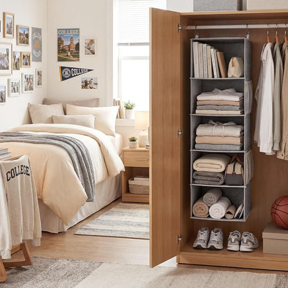 StorageWorks 6-Shelf Hanging Closet Organizer, Hanging Shelves for Closet, Fabric, Mixing of Beige, White & Ivory, 12" D x 12" W x 47 1⁄2" H