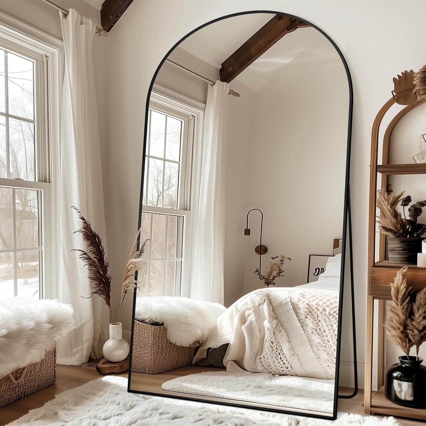 Antok 58" x19” Arched Full Length Floor Mirror, Gold Aluminum Frame, Free Standing/Wall Mount/Leaning for Bedroom, Living Room, Dressing Room