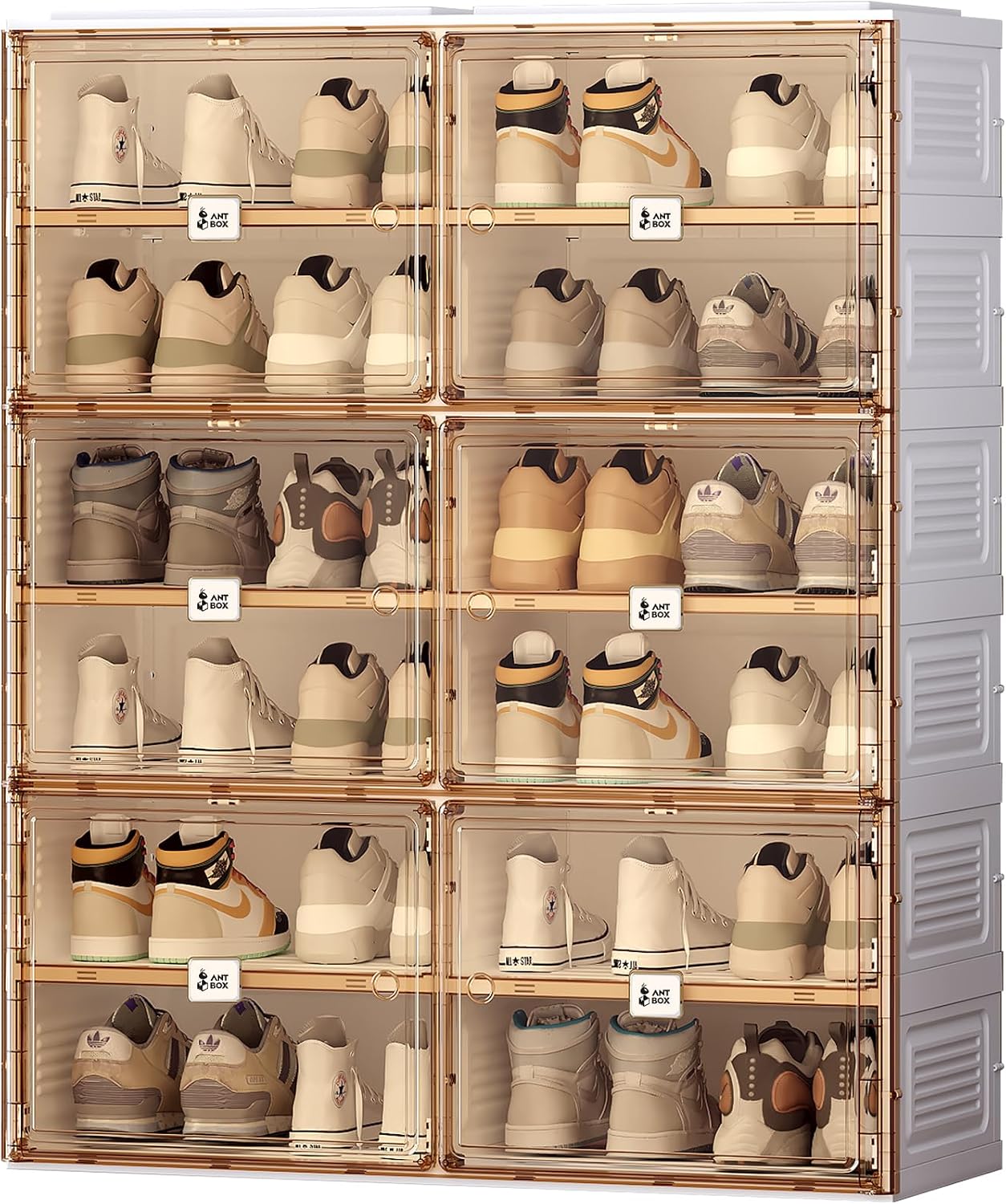 ANTBOX Portable Shoe Rack Organizer for Closet Entryway, Stackable Sneaker Storage Shoe Cabinet with Magnetic Clear Door, Large Plastic Storage containers Bins with Lids 7 Tiers 28 Pairs