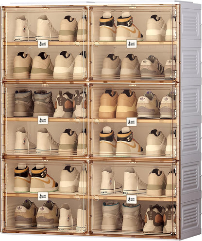 ANTBOX Portable Shoe Rack Organizer for Closet Entryway, Stackable Sneaker Storage Shoe Cabinet with Magnetic Clear Door, Large Plastic Storage containers Bins with Lids 7 Tiers 28 Pairs