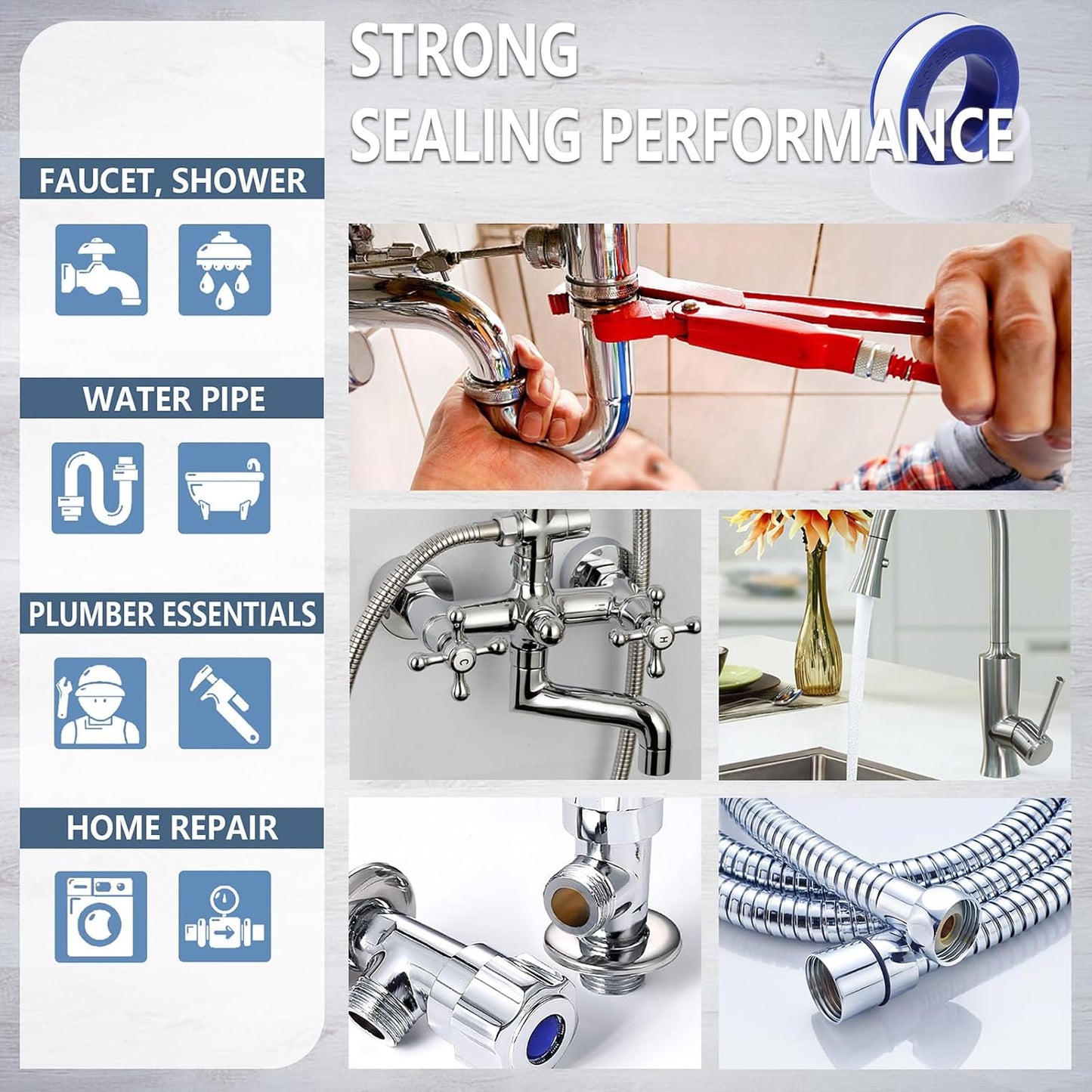 Teflon Tape,PTFE Plumbers Tape,for Sealing,Plumbing,Sealant,Thread Seal for Shower Head,Water Pipe,Prevent Leakage,(1 Roll,1/2 Inch X 520 Inches).