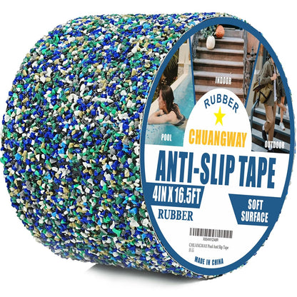 Pool Rubber Grip Tape, Anti Slip Tape 4Inch x 16.5Ft,Waterproof,Soft Satety Non-Slip Tape for Pool Stair Tread Traction,Tub,Boats,Trail,Outdoor and Indoor Use (4inch x 16.5feet)