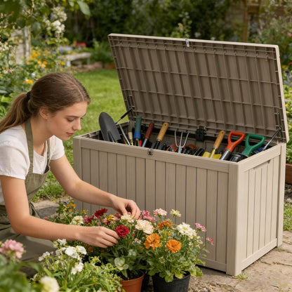 320 Gallon Outdoor Storage Box Resin Deck Box All Weather Waterproof Large Lockable Storage Container Deck Box for Patio Furniture, Garden Tools, Lockable, Black