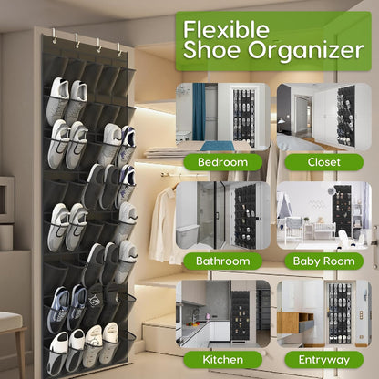 Over the Door Shoe Organizer with 40 Large Breathable Mesh Pockets, Space Saving Shoe Holder, Hanging Shoe Rack for Entryway Bedroom Closet Storage (White, 40 Pockets)