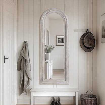 MELOMOIR Arched Full Length Mirror with Solid Wood Frame, 56"x21" Rustic Farmhouse Floor Mirror with Stand, Free Standing Leaning Hanging, for Bedroom Living Room Dressing Room Entryway, Brown