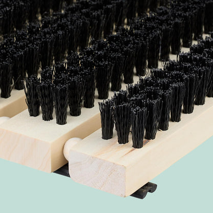 Relaxdays Shoe Scraper, Non-Slip Base, Sturdy PP bristles, Indoor & Outdoor use, Brush mat, Wood, Natural, Plastic, Iron, 4.5 x 59 x 36 cm