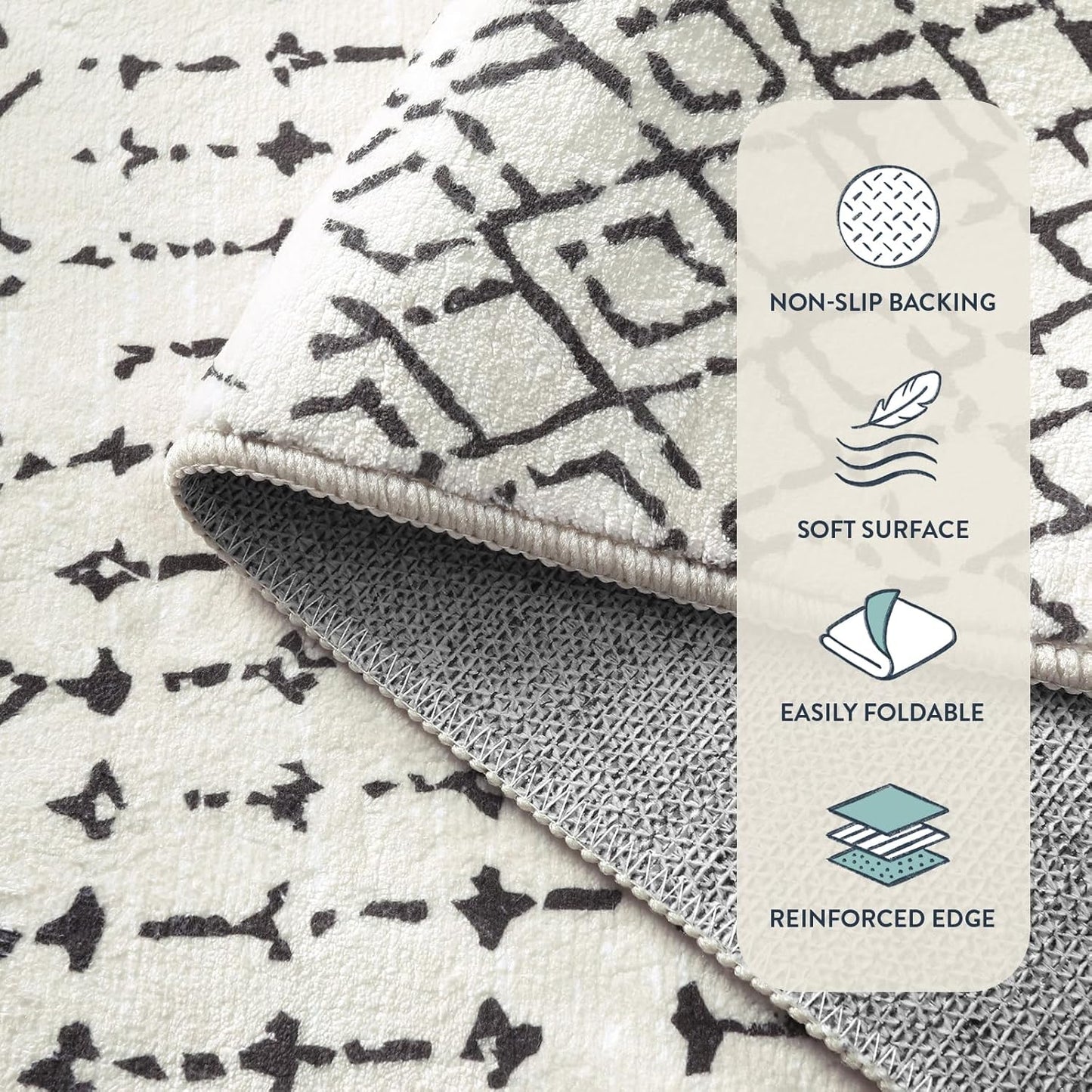 Lahome Moroccan Entry Rug 2x3, Non-Slip Washable Front Indoor Door Mat Rubber Backing Low-Profile Door Rugs, Small Geometric Print Distressed for Entryway Bathroom Kitchen, Black Hana