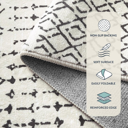 Lahome Moroccan Entry Rug 2x3, Non-Slip Washable Front Indoor Door Mat Rubber Backing Low-Profile Door Rugs, Small Geometric Print Distressed for Entryway Bathroom Kitchen, Black Hana