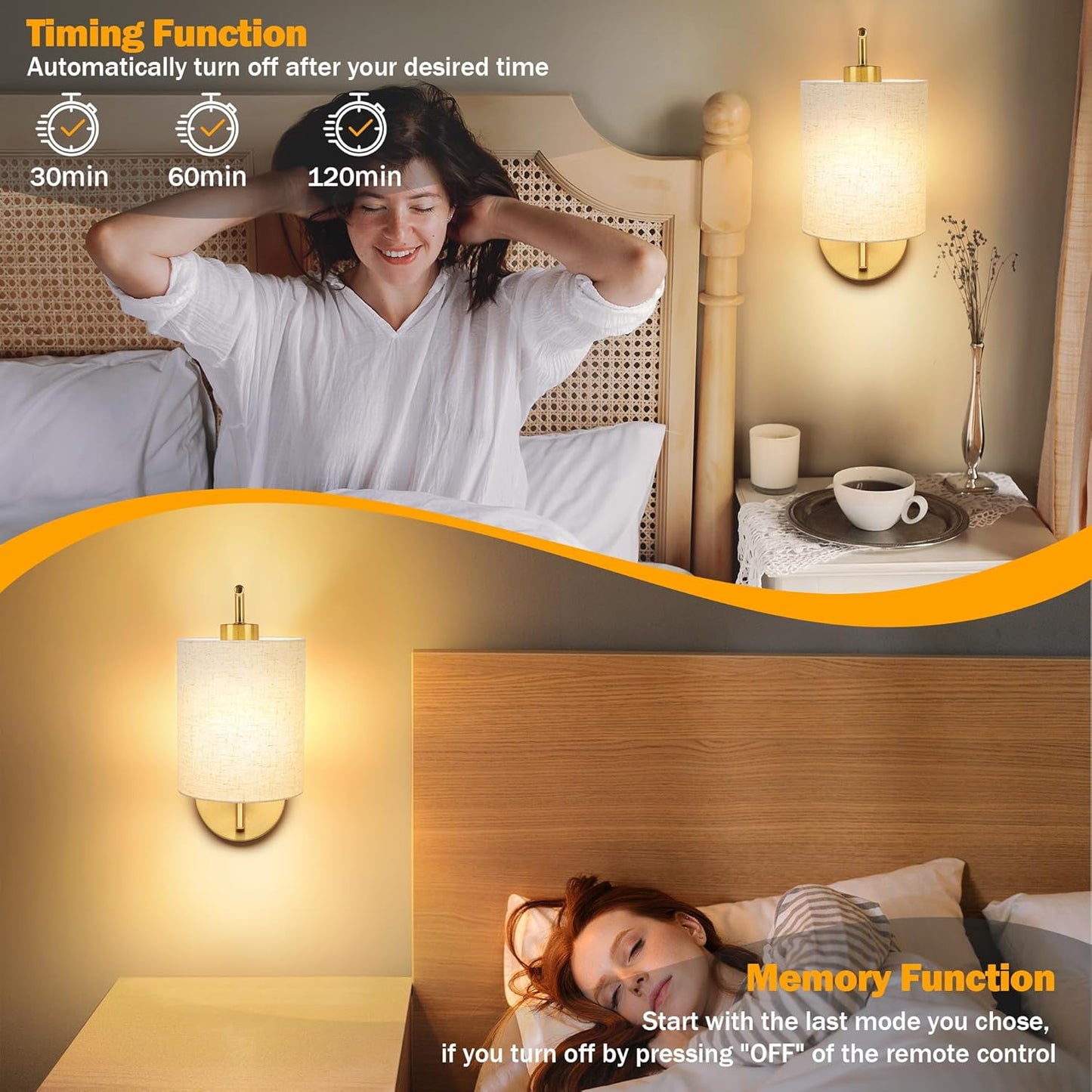 MATAMEYE Battery Operated Wall Sconce Set of 2, Black Rechargeable Wireless Wall Light Fixture with Remote, 12 RGB Colors & Timer, Indoor Dimmable Wall Lamp with Linen Shade