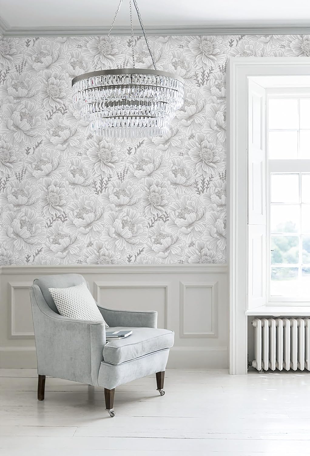 GloryTik Floral Peel and Stick Wallpaper, Removable Blue Floral Contact Paper, Self Adhesive Renter Friendly Wallpaper for Bedroom Living Room Bathroom (17.3" x 78.7")