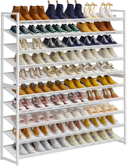Large Shoe Rack 8 Tier Shoe Organizer, Heavy Duty Metal 4-Tier Stackable Shoe Storage Vertical Shoe Rack for Closet Front Door Entrance, Up to 50 Pairs, 44.8" W x 11.4" D x 56.7" H, Black