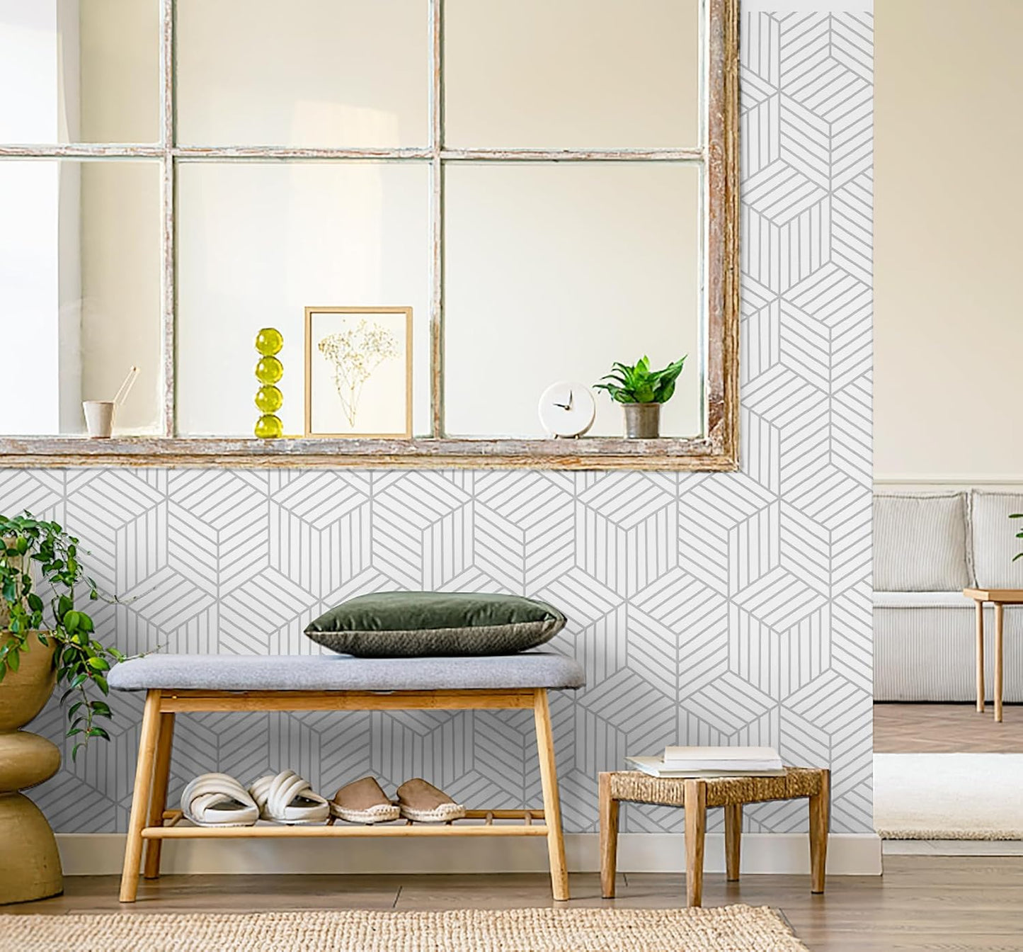 CiCiwind Wallpaper Peel and Stick Modern White and Gold Contact Paper Peel and Stick Geometric Removable Self Adhesive Wall Paper for Bedroom Renter Friendly Papel Tapiz para Pared 15.7"x118"