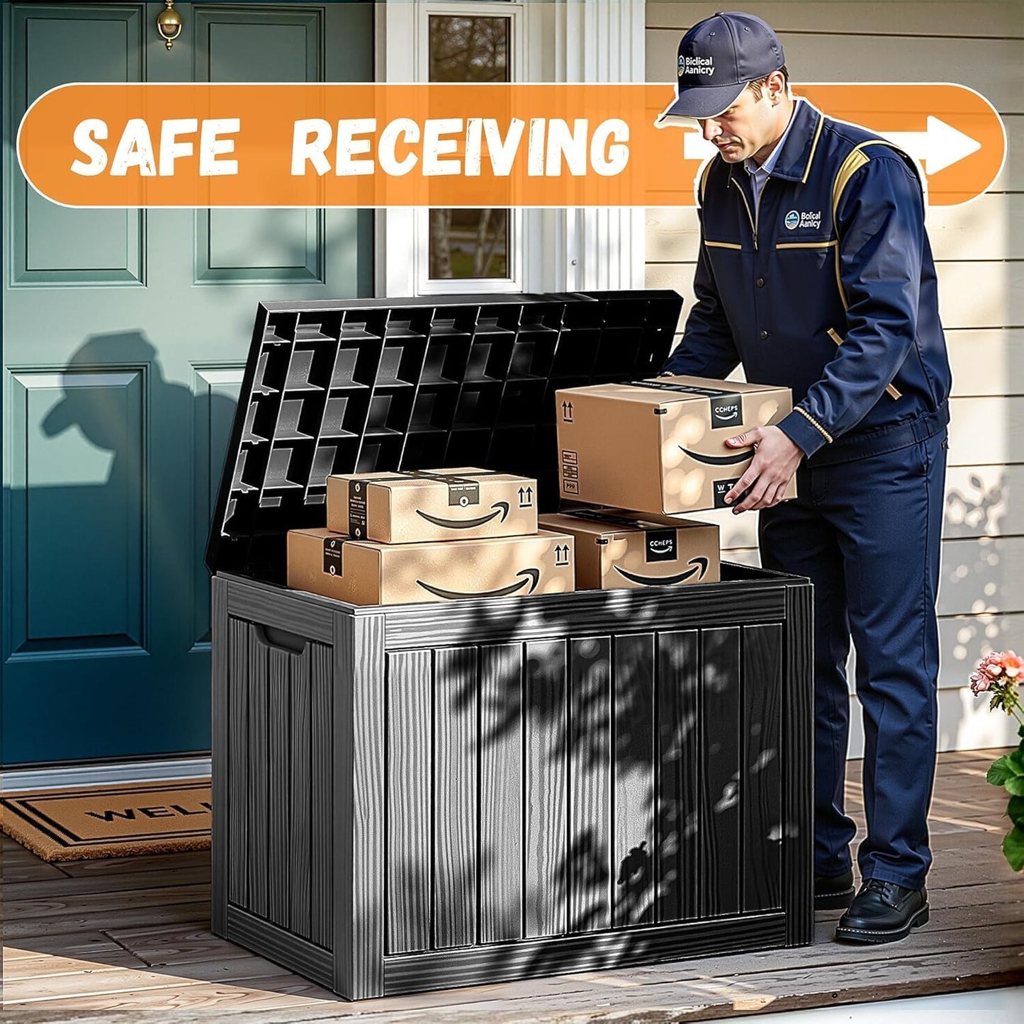 50Gal Outdoor Storage Box Anti-Theft Delivery Box Lockable Deck Box | Heavy-duty UV & weatherproof resin for secure parcel drop, patio cushion storage, garden tools & porch package organization
