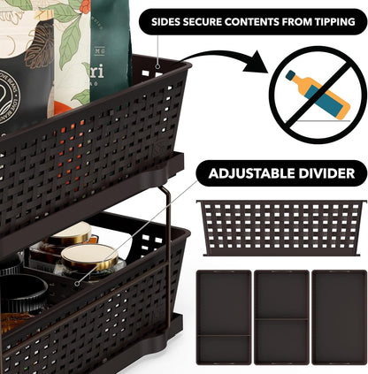 Simple Houseware 2 Tier Bathroom Organizer Tray Pull-Out Sliding Drawer/Under-Sink Storage, Clear